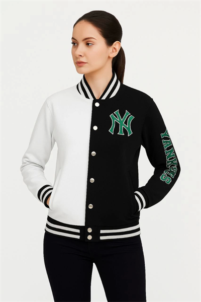 İki İplik Nakış İşlemeli Kolej Çeket- Siyah