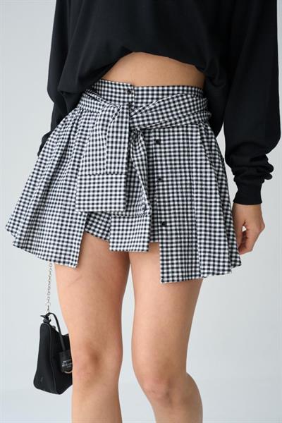 İki Renkli Gömlek Bağlamalı Şort - Siyah-Beyaz