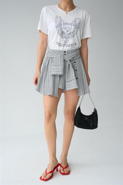 İki Renkli Gömlek Bağlamalı Şort - Siyah-Gri