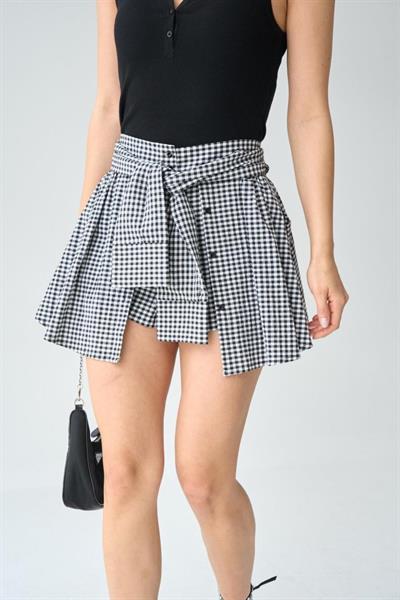 İki Renkli Gömlek Bağlamalı Şort - Siyah-Beyaz