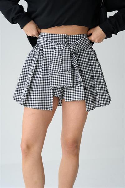 İki Renkli Gömlek Bağlamalı Şort - Siyah-Beyaz
