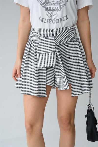 İki Renkli Gömlek Bağlamalı Şort - Siyah-Gri