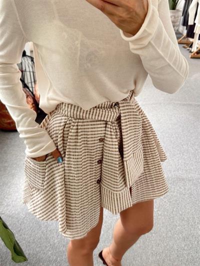 İki Renkli Gömlek Bağlamalı Şort - Vizon-Kahve