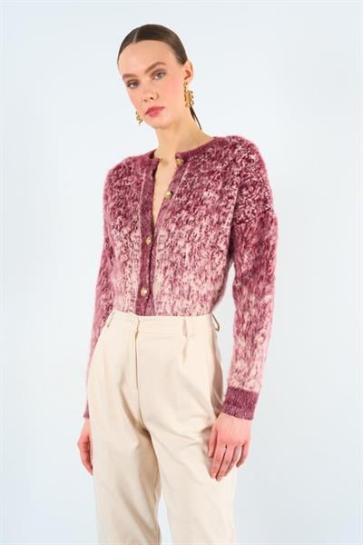 İki Renkli Şardonlu Hırka - Vanilya-Bordo