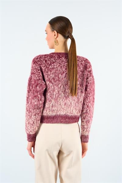 İki Renkli Şardonlu Hırka - Vanilya-Bordo