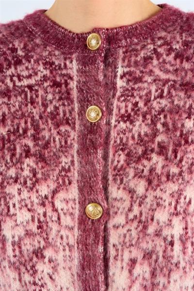 İki Renkli Şardonlu Hırka - Vanilya-Bordo