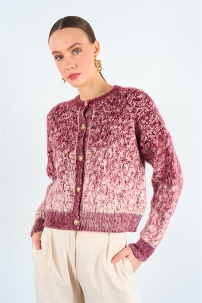 İki Renkli Şardonlu Hırka - Vanilya-Bordo