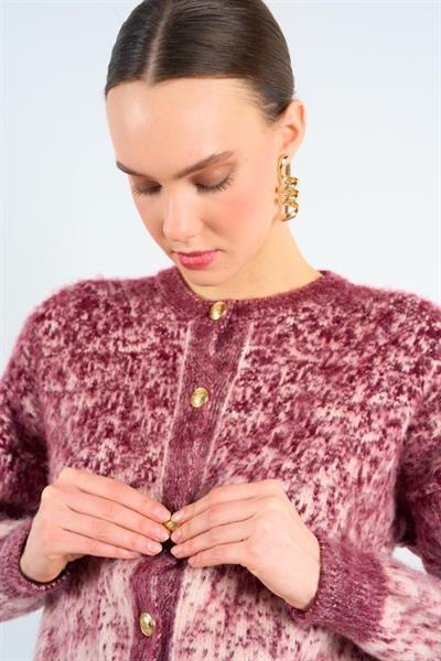 İki Renkli Şardonlu Hırka - Vanilya-Bordo