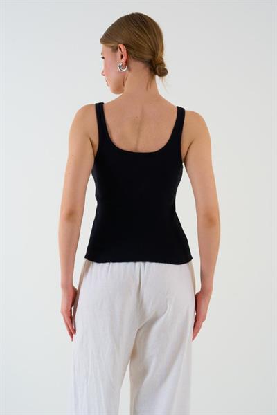 İnce Askılı Biyeli Atlet - Siyah