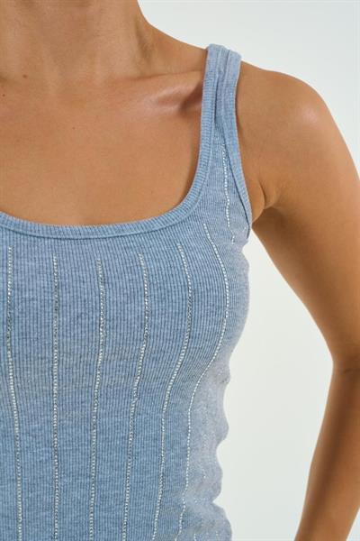 İnce Askılı Taşlı Atlet - Gri