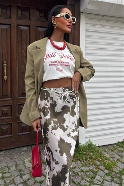 İnce Deri Kemerli Chanel Saten Etek 4050