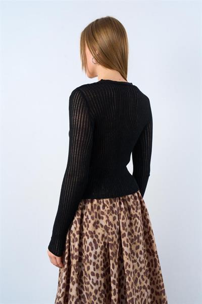 İnce Fitilli Hırka - Siyah