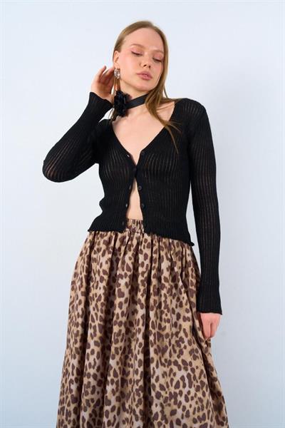 İnce Fitilli Hırka - Siyah