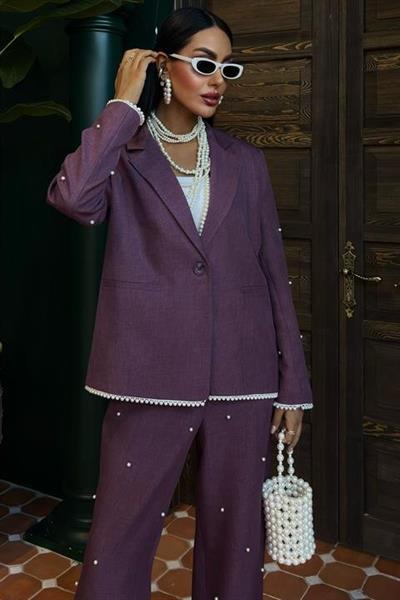İnci Detaylı Ceket Pantolon Keten Takım 10124