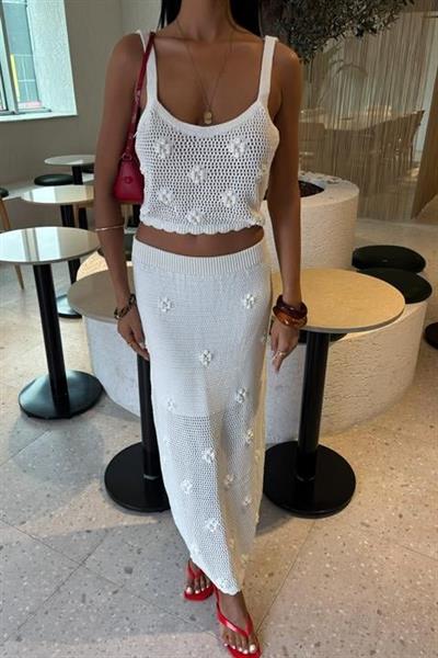 İnci Ve Çiçek Detaylı Büstiyerli Triko Takım 10100