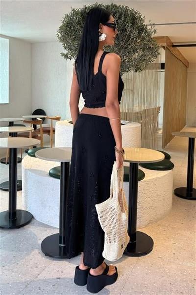 İnci Ve Çiçek Detaylı Büstiyerli Triko Takım 10100