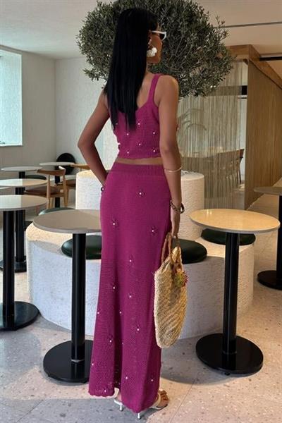 İnci Ve Çiçek Detaylı Büstiyerli Triko Takım 10100