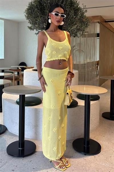 İnci Ve Çiçek Detaylı Büstiyerli Triko Takım 10100