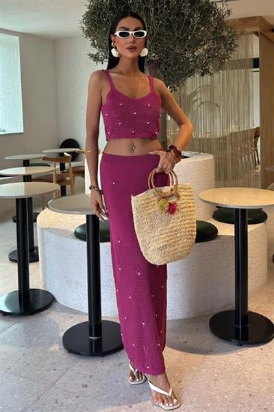 İnci Ve Çiçek Detaylı Büstiyerli Triko Takım 10100