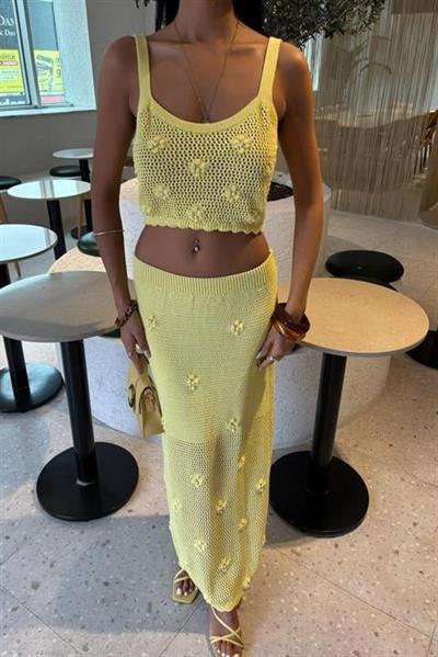 İnci Ve Çiçek Detaylı Büstiyerli Triko Takım 10100