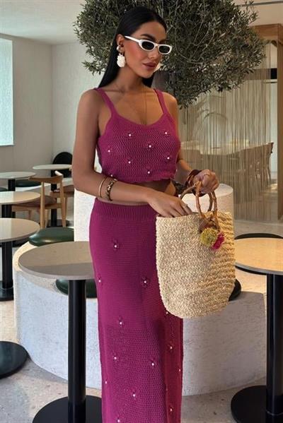 İnci Ve Çiçek Detaylı Büstiyerli Triko Takım 10100