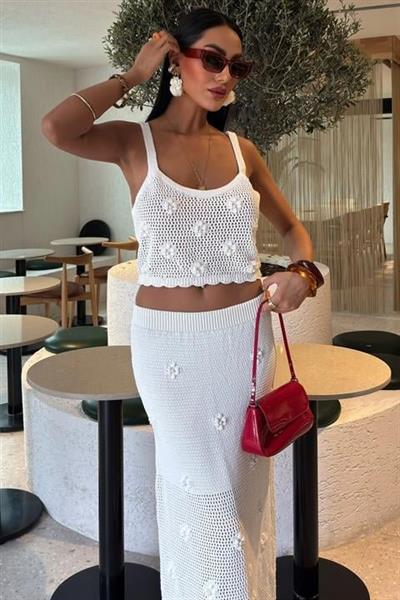 İnci Ve Çiçek Detaylı Büstiyerli Triko Takım 10100