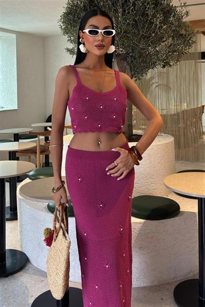 İnci Ve Çiçek Detaylı Büstiyerli Triko Takım 10100