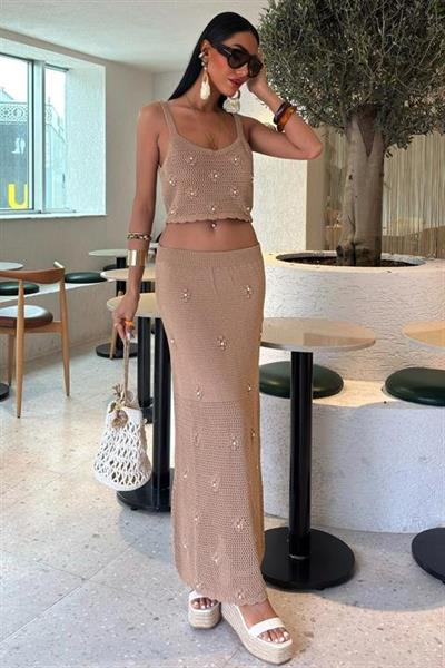 İnci Ve Çiçek Detaylı Büstiyerli Triko Takım 10100