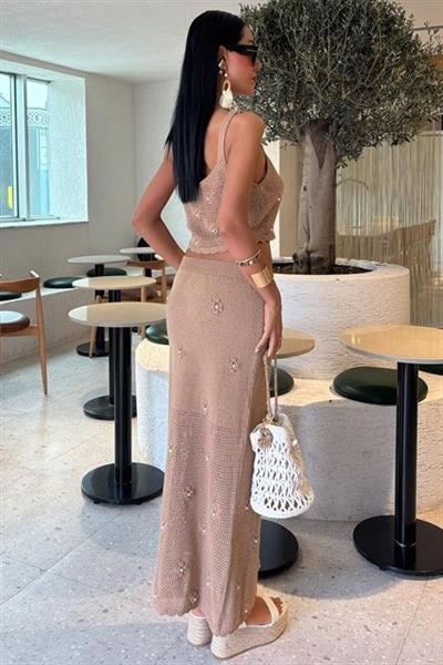 İnci Ve Çiçek Detaylı Büstiyerli Triko Takım 10100