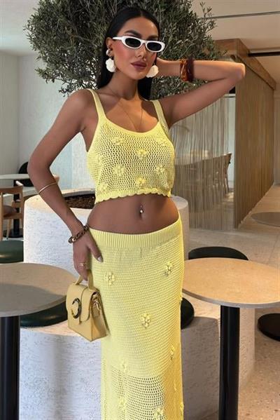 İnci Ve Çiçek Detaylı Büstiyerli Triko Takım 10100