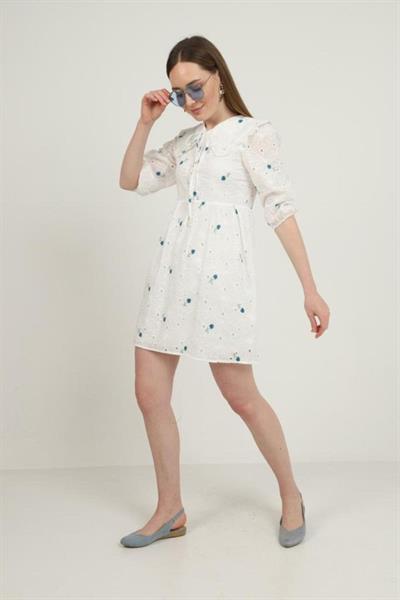 İndigo Bebe Yakalı Brode Elbise