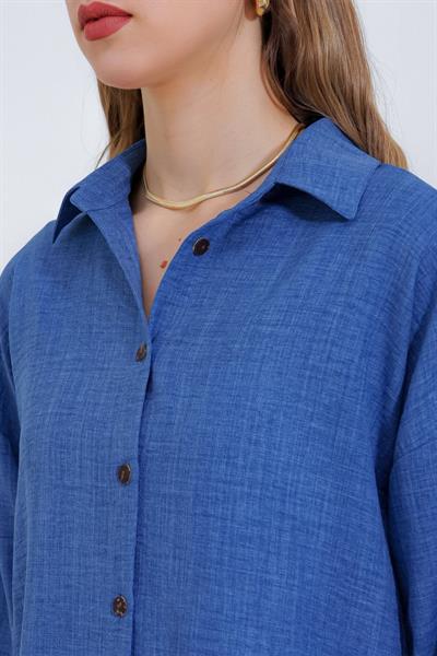 İndigo Oversize Keten Alt Üst Takım 6622