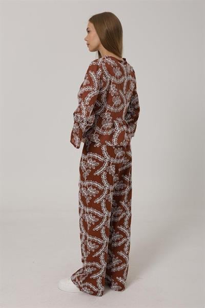 İşlemeli Oversize Pantolon - Kahve