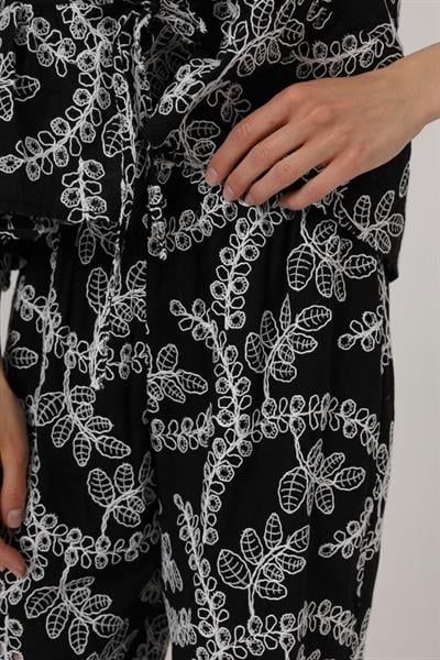 İşlemeli Oversize Pantolon - Siyah