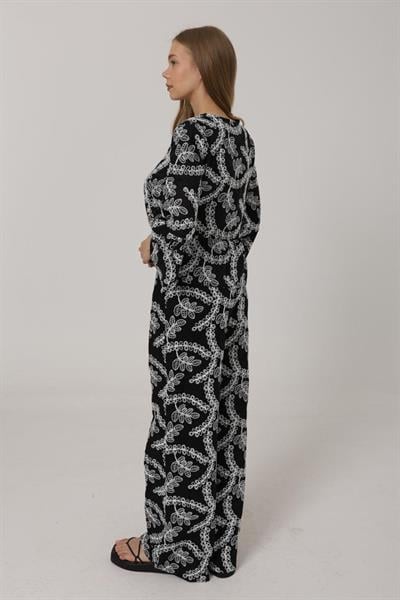 İşlemeli Oversize Pantolon - Siyah