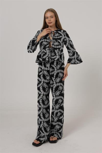 İşlemeli Oversize Pantolon - Siyah