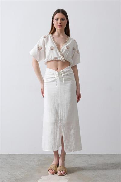 İstiridyeli Müslin Takım - Ekru