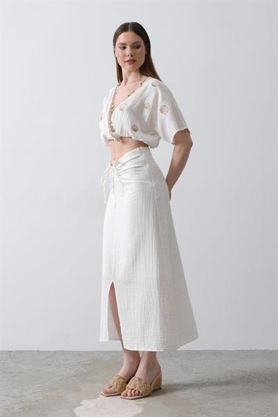 İstiridyeli Müslin Takım - Ekru