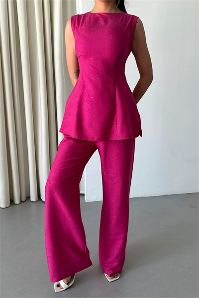 JAKAR KETEN KOLSUZ BLUZ-PANTOLON TK - Fuşya