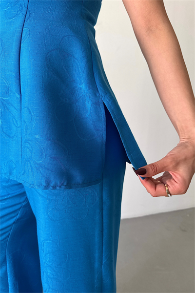 JAKAR KETEN KOLSUZ BLUZ-PANTOLON TK - Mavi