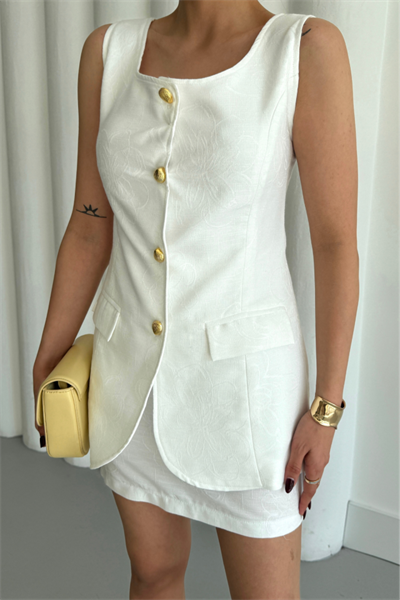 JAKAR KETEN YELEK - KISA ETEK TAKIM - Beyaz