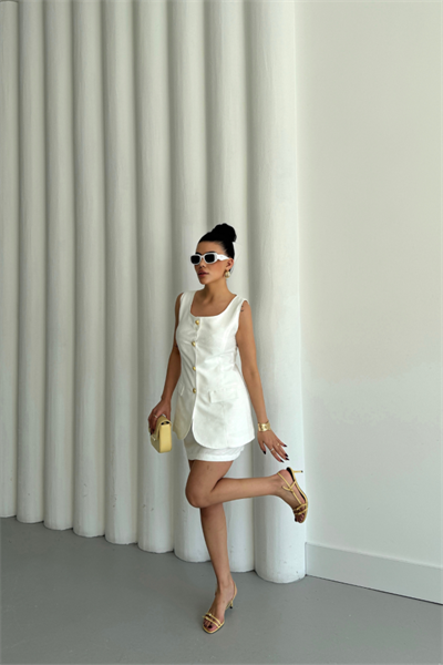 JAKAR KETEN YELEK - KISA ETEK TAKIM - Beyaz