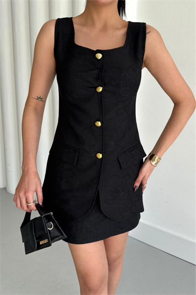 JAKAR KETEN YELEK - KISA ETEK TAKIM - Siyah