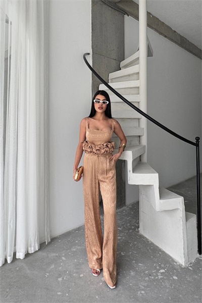 JakarJAKARLI BLUZU TASARIM DETAYLI CEKET-PANTOLON-BLUZ 3 LÜ TAKIM - Bej