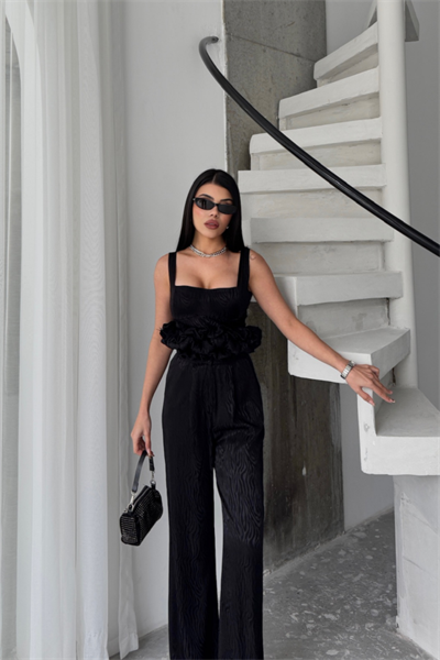 JAKARLI BLUZU TASARIM DETAYLI CEKET PANTOLON VE BLUZ 3 LÜ TAKIM