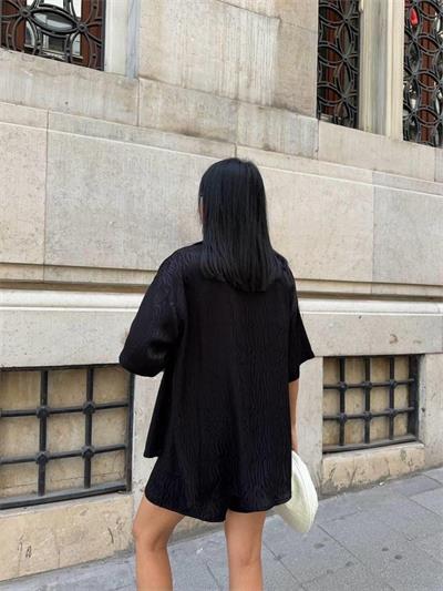 JAKARLI GÖMLEK -ŞORT TAKIM - Siyah