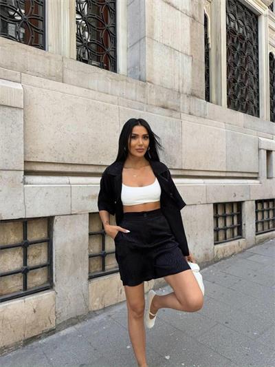 JAKARLI GÖMLEK -ŞORT TAKIM - Siyah