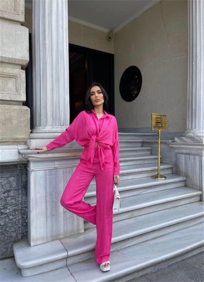 JAKARLI GÖMLEK-PANTOLON TAKIM - Pembe