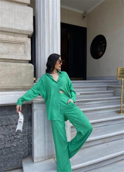 JAKARLI GÖMLEK-PANTOLON TAKIM - Yeşil