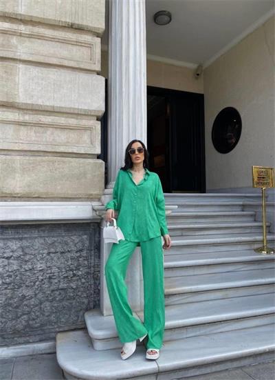 JAKARLI GÖMLEK-PANTOLON TAKIM - Yeşil